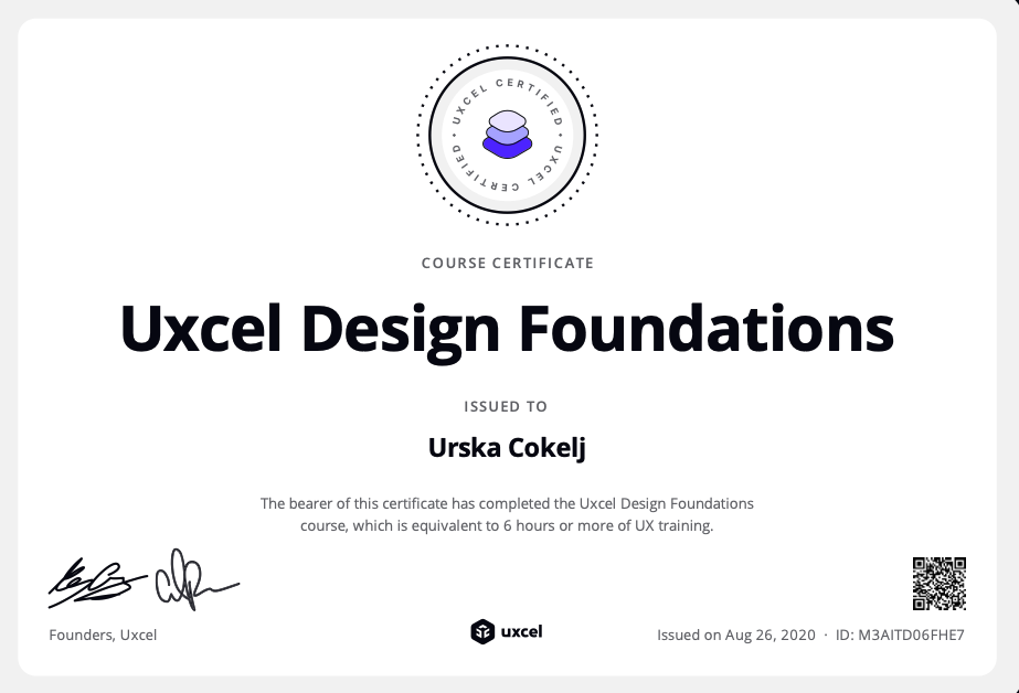 Certifikat UXcel design foundation