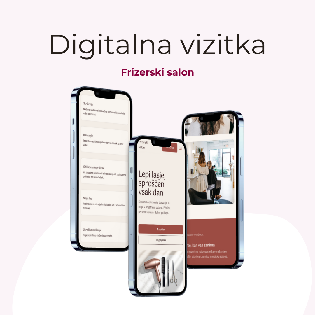 Primeri digitalne vizitke za frizerski salon, elektroinštalacije, slaščičarstvo - mala podjetja, s.p., podjetniki